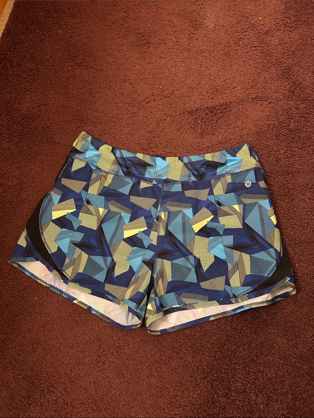 RB3 Geometric Print Athletic Shorts in Blue and Yellow